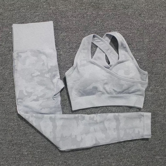 unbranded Pants - Gray camouflage high waist compression gym set